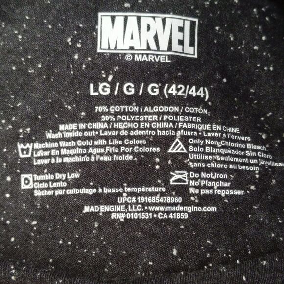 Marvel black & white speckled T-shirt tee w/ The Mighty Captain Marvel Large - Picture 3 of 4